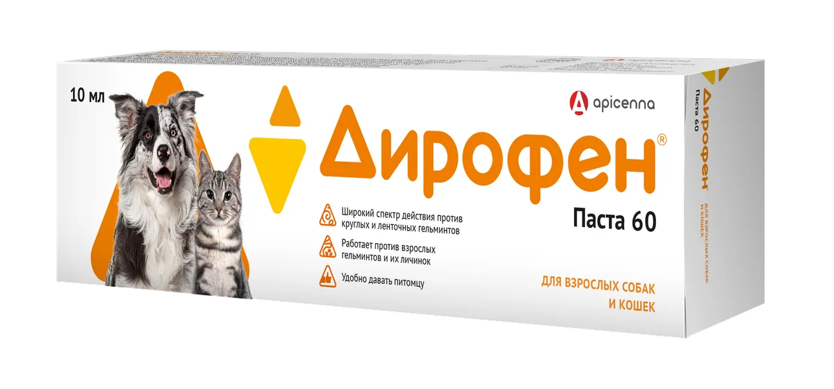 Упаковка Дирофен - паста 60 (для взрослых собак и кошек), 10 мл